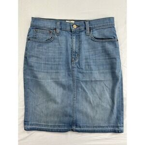 J.Crew Denim Blue Stretch Pencil Skirt Button Zip Pockets Knee Women's Size 27